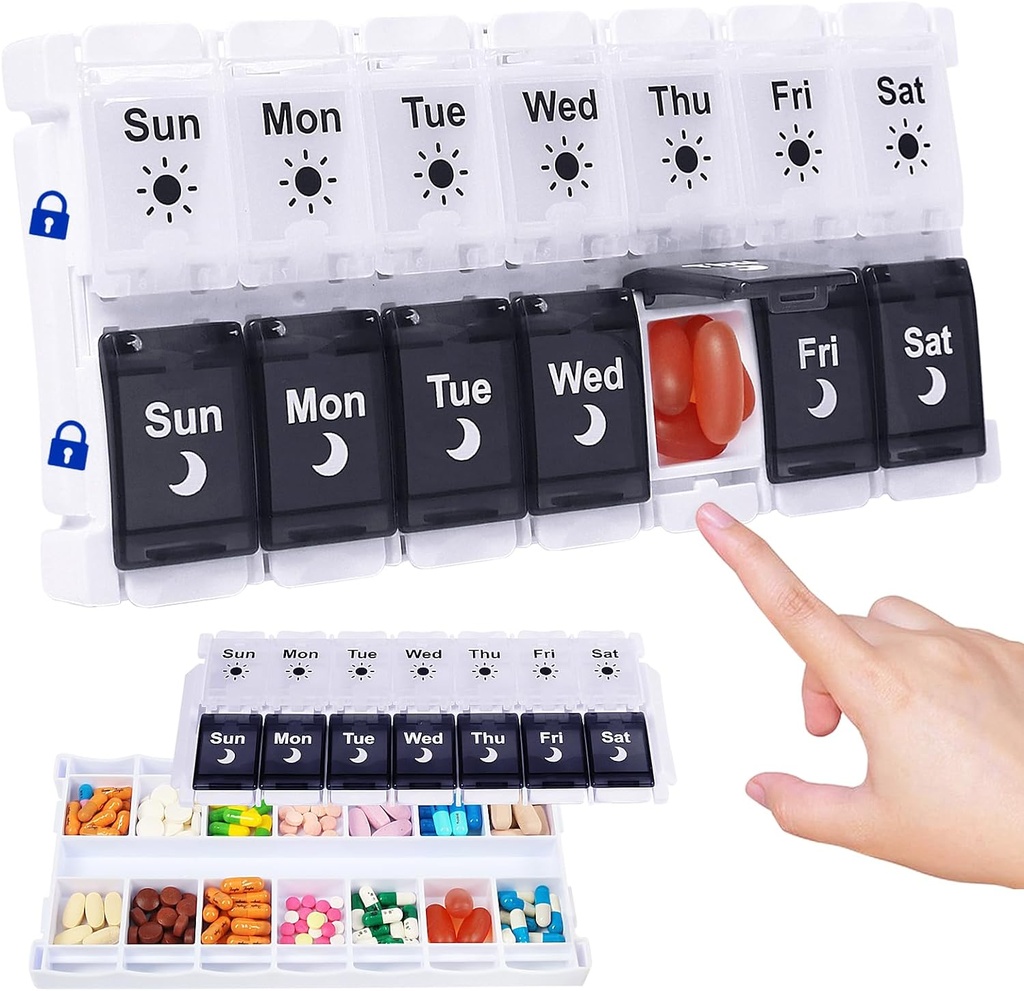 HRX Package Pill Organizer 2 φορές την ημέρα, Easy Fill & Open Weekly Medicine Box Βιταμίνη Περιπτώσεις για 7 ημέρες ΠΜ