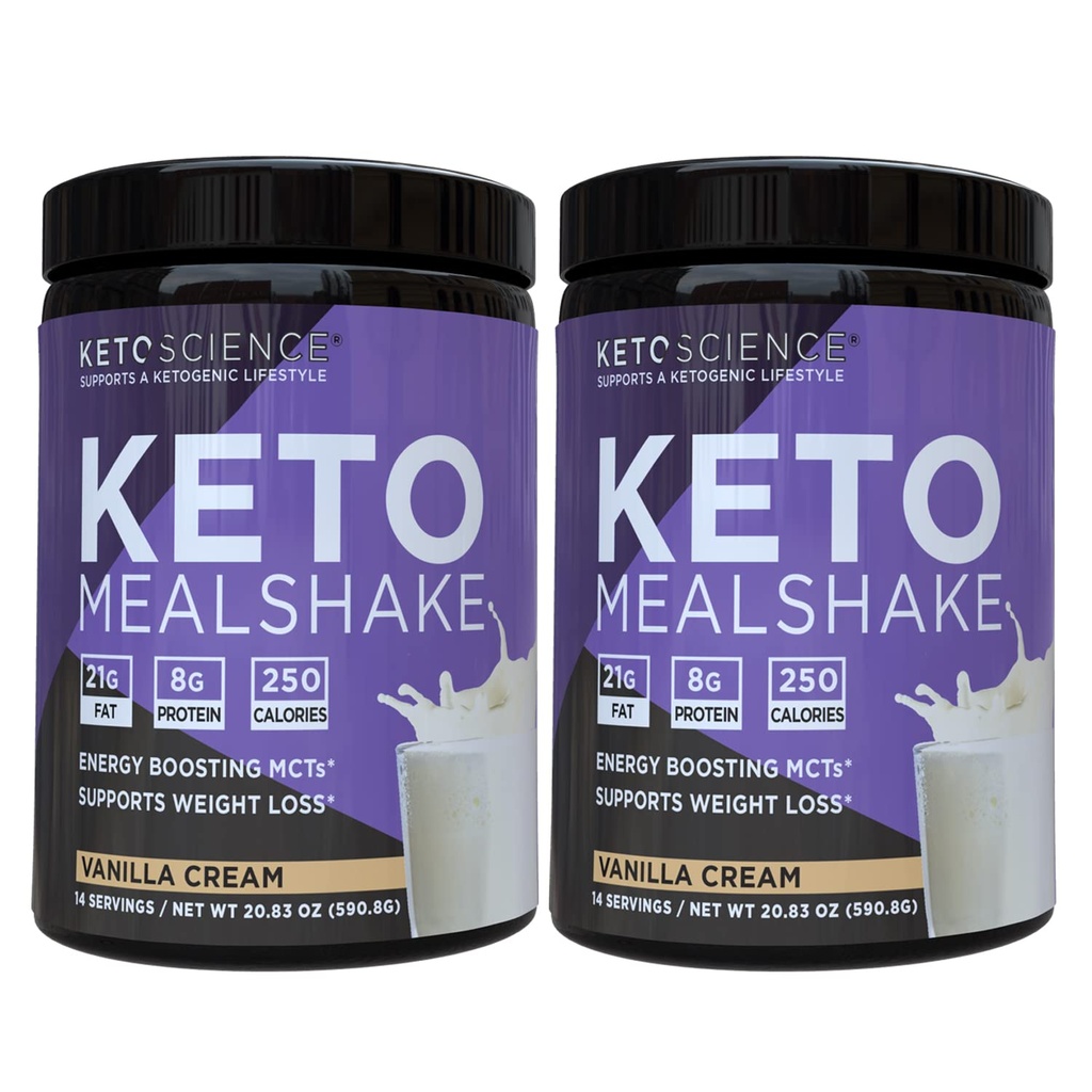 Keto Science Ketogenic Meal Shake, Energy Boosting MCTs, Supports Weight Loss, Keto and Paleo Friendly, High Fat with MCTs, Vanilla Flavor, 28 Servings, 2 Pack