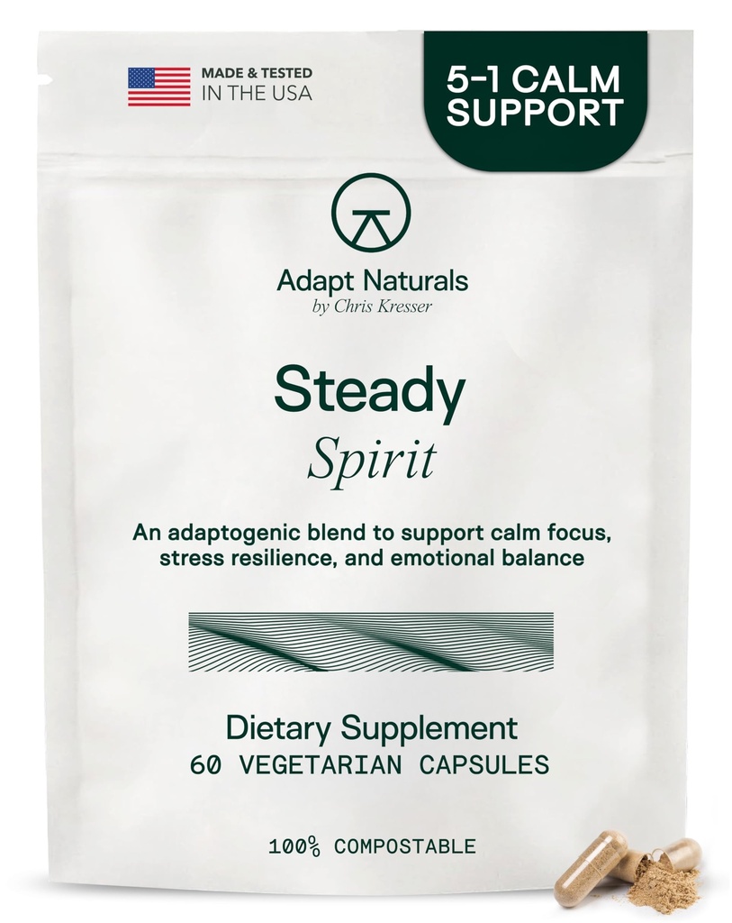Adapt Naturals Steady Spirit Stress, Anxiety & Mood Support Supplement for Women and Men with Ashwagandha, L-Theanine, Holy Basil, Saffron, and Lemon Balm - Stress Relief Supplement - 30 Day Supply