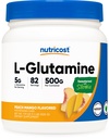 Nutricost L-Glutamine Powder Sweetened with Stevia (500 Grams, Peach Mango) - Supplement for Gut Support, 5 Grams of L-Glutamine Per Serving - Gluten Free, Non-GMO