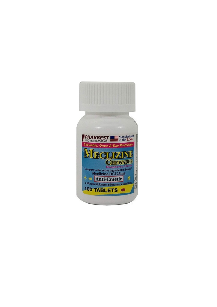 Meclizine 25 mg Generic For Bonine Chewable Tablets for Prevention of Motion Sickness and Anti-Nausea 100 Tablets per Bottle Pack of 2 Total 200 Tablets