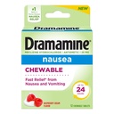 Dramamine Nausea Chewable Nausea Relief with Meclizine, Raspberry Cream Flavor, 12 Count