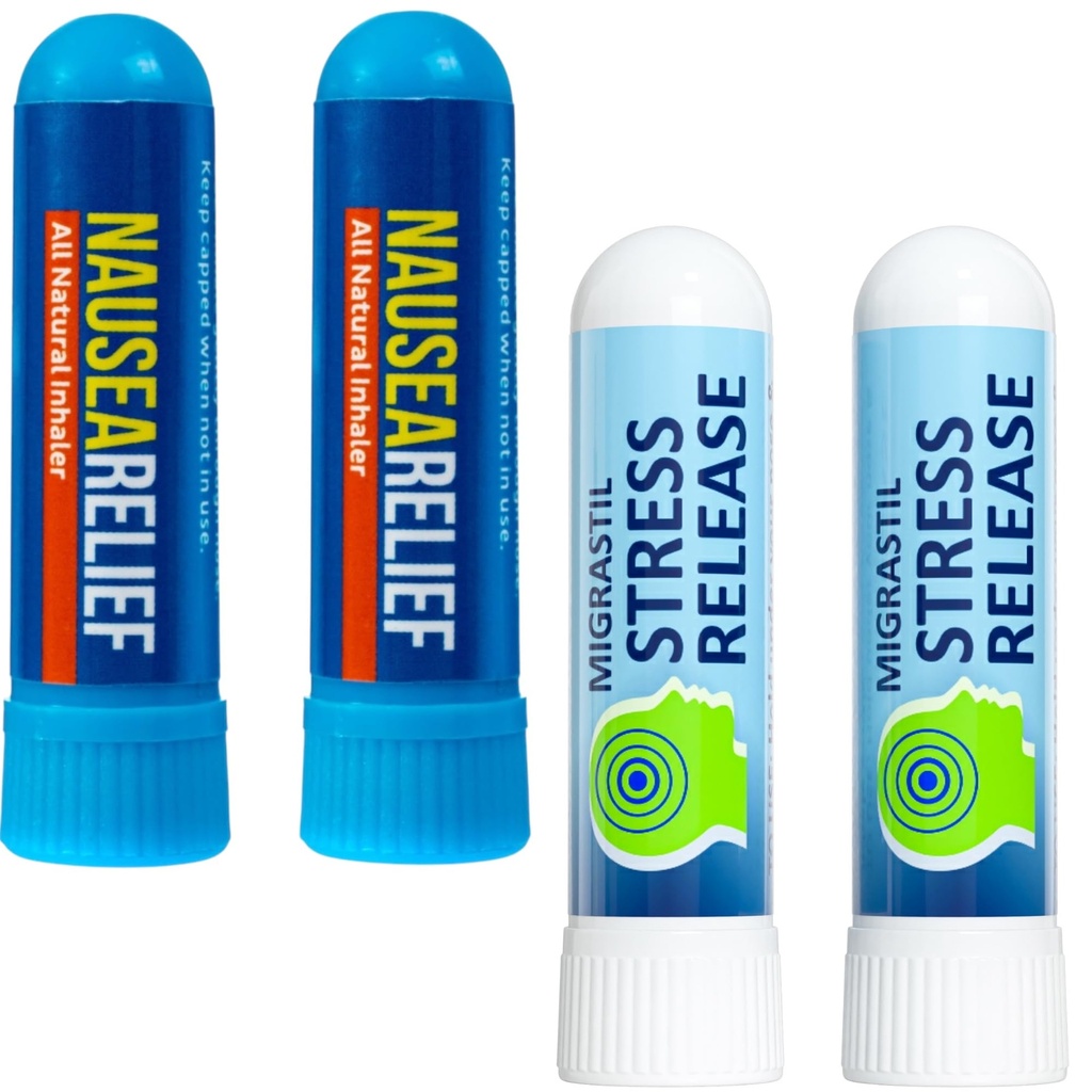 Basic Vigor Nausea Inhaler (2-Pack) and Stress Reslease Inhaler (2-Pack) Bundle. Made in The USA.