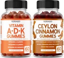 ADK Gummies Vitamin D3 K2 (60 Gummies) - Συμπλήρωμα με D & K - 10 Vegan συμπλήρωμα - Κεϋλάνη Κανέλα (60 κάψουλες) Digestion Συνολική Wellness Υποστήριξη - Ceylon Συμπληρώματα - Vegan & Made in USA