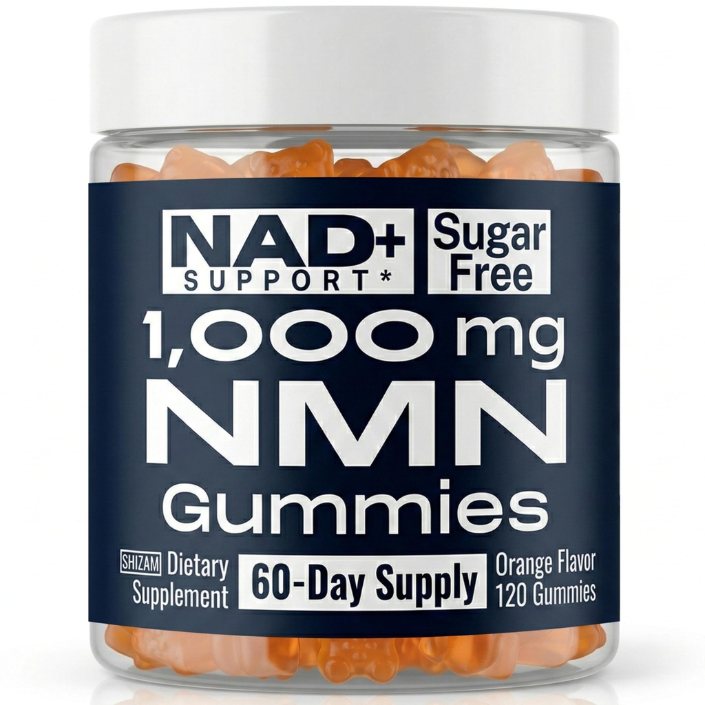 SHIZAM NMN Supplement Gummies – Nicotinamide Mononucleotide (NMN) 1000-mg per Serving | NAD+ Supplement Format | Sugar-Free NMN Gummies | 120 Gummies | 60-Day Supply
