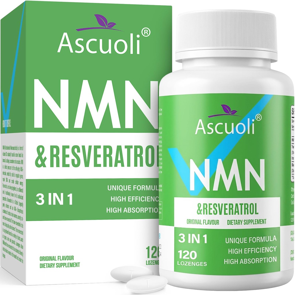 Sublingual NMN 500mg + Trans-Resveratrol 400mg, 3-in-1 Advanced Formula 99% Pure NMN Resveratrol Supplement for Boost* NAD, Cell, Immune, Energy & Muscle, Anti-Aging, 120 Lozenges, 120-Day Supply