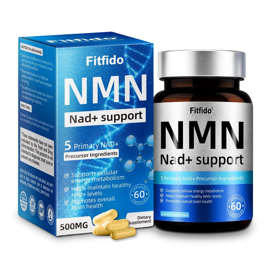 NMN 500mg Capsules | 5-in-1 NAD+ Precursor with Resveratrol, TMG & CoQ10 | Supports Cellular Energy, DNA Repair & Healthy Aging | Non-GMO, 60 Capsules