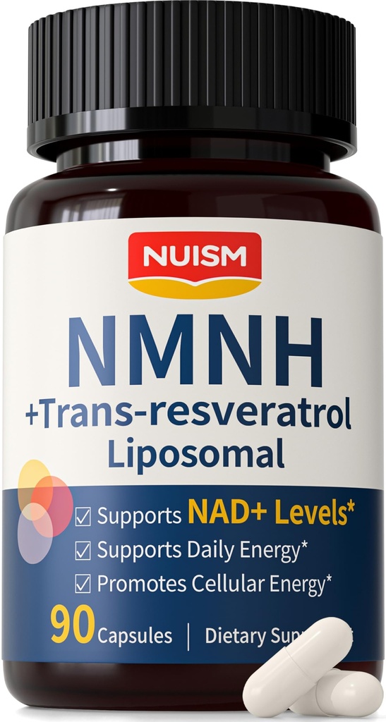 NMNH NAD+ Supplement, Liposomal 600mg NMN NAD+ and Resveratrol Complex for Cellular Energy, Healthy Aging & Metabolic Support, 90 Capsules
