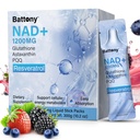 Battony NAD+ Liquid Supplement 1200mg（NMN/Nicotinamide Riboside） with Resveratrol,Glutathione,Astaxanthin and PQQ to Support Cellular Energy Metabolism for Men & Women (30 Packet)