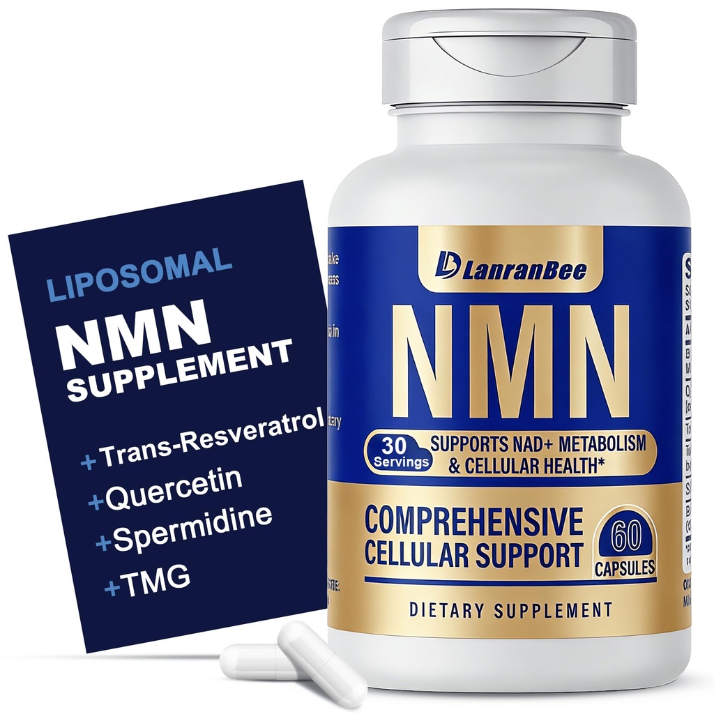 LanranBee Liposomal NMN Supplement Complex 1000mg Per Serving, 60 Veggie Capsules | 6-in-1 NAD+ Support Formula with NMN, Quercetin, Trans-Resveratrol, TMG & Spermidine | Gluten-Free, Non-GMO