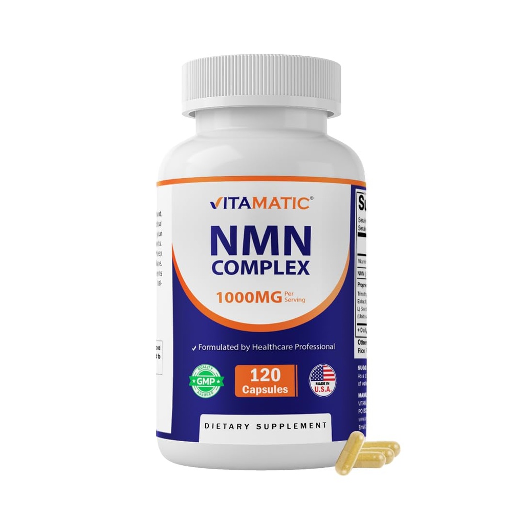 Vitamatic NMN Complex 1000 mg Per Serving – Made with Resveratrol, CoQ10, TMG – 120 Vegetable Capsules – Non-GMO, Gluten Free – Made in USA