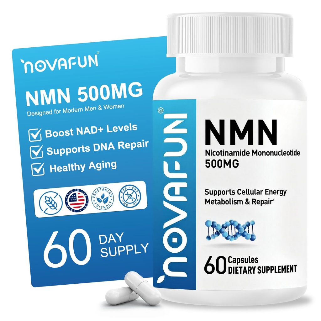 NMN Supplement 500mg - Beta Nicotinamide Mononucleotide Supplements to Boost NAD+ Levels & Cellular Energy, Supports Healthy Aging - 60 Vegan Capsule