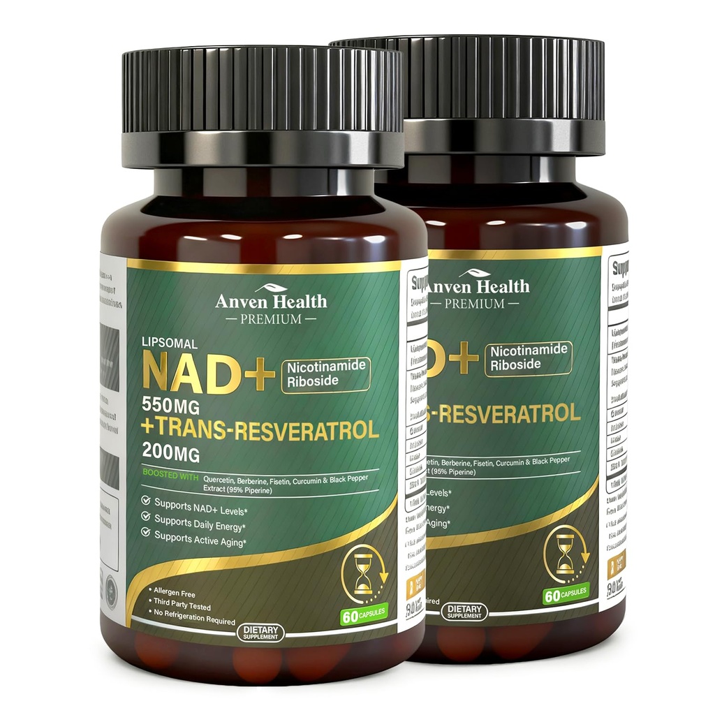 Liposomal NAD+ Resveratrol Supplement - NMN Alternative with Trans-Resveratrol, Quercetin & Fisetin - NAD Plus Booting for Women and Men, Cellular Energy & Healthy Aging, Non-GMO | 120 Capsules