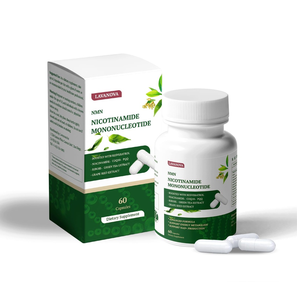 NMN Supplement 500mg, Supports NAD+ Levels & Cellular Energy, Anti-Aging & Longevity, with NMN (Nicotinamide Mononucleotide), Resveratrol and Niacinamide, 60 Veggie Capsules for Women & Men, Daily Use