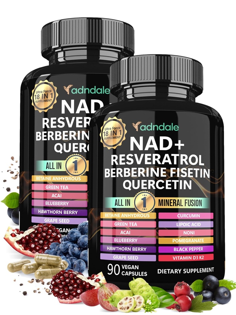 Adndale Liposomal NAD Supplement. Longevity Formula NMN Supplement Alternative. 180CT Advanced NAD+ Resveratrol