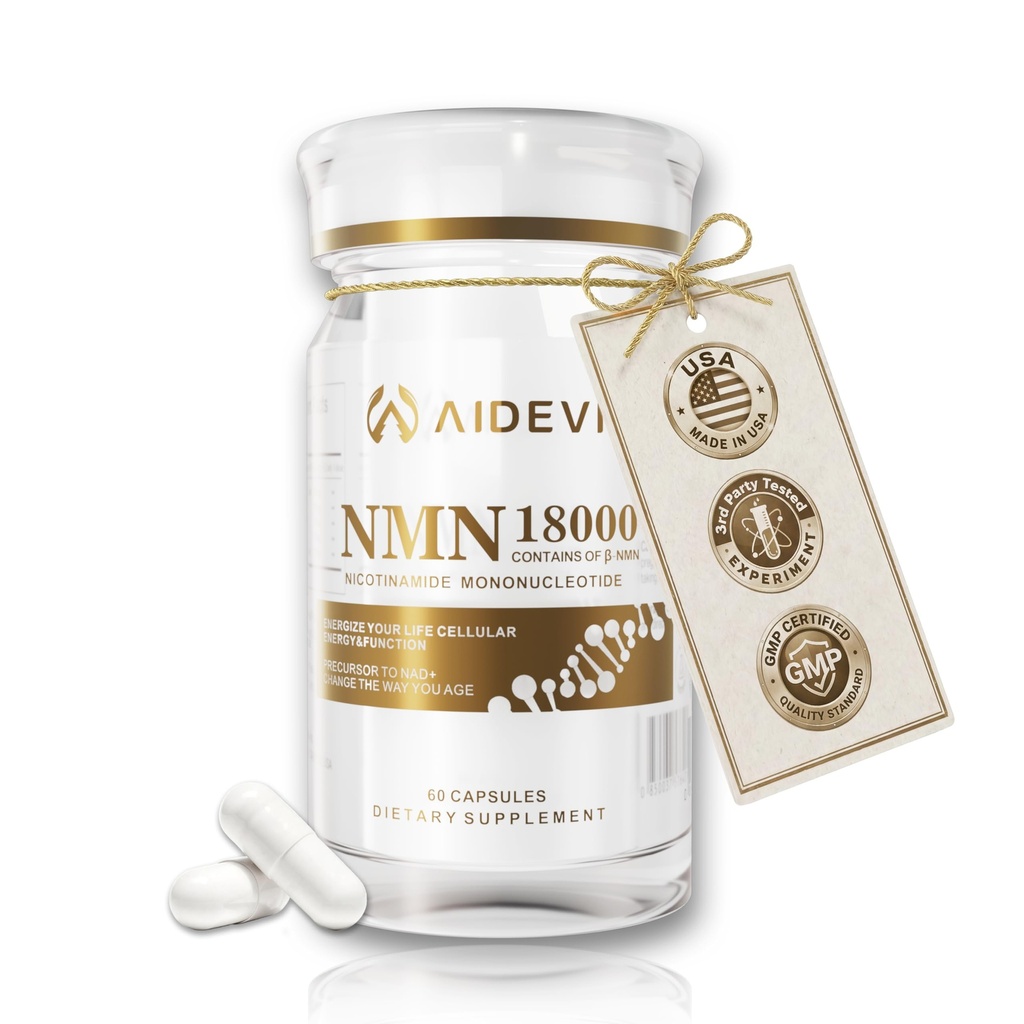 NMN 18000 480mg - 99% Pure Nicotinamide Mononucleotide Supplement with Resveratrol, Nobel Laureate Developed, Third-Party Tested, Increased NAD+ Levels, Healthy Aging, 60-Day Supply 1pcs