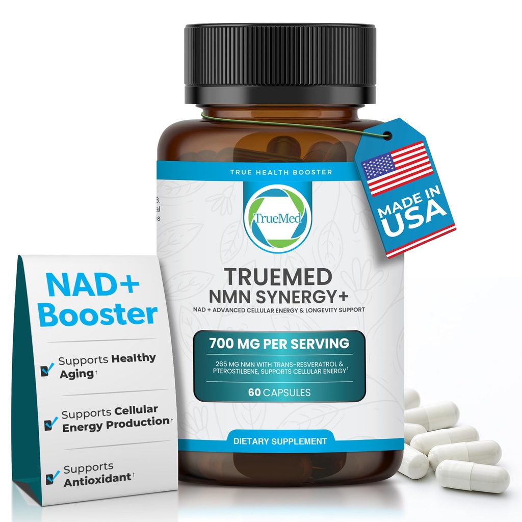NMN Synergy+ 700mg – Premium NMN Supplement with Resveratrol & Pterostilbene | Advanced NAD+ Supplement for Cellular Energy, & Wellness Support | Non-GMO, Vegan, 60 Capsules