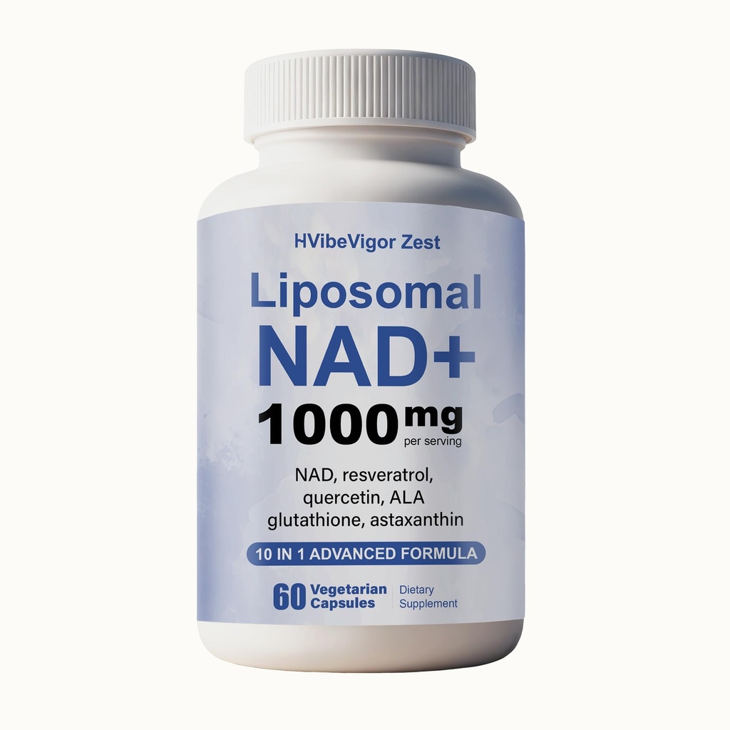 NAD Supplement 1000mg, Liposomal NAD+ Supplement with Resveratrol, Glutathione & Astaxanthin - Support Cellular Health, Stamina & Healthy Aging, NMN Supplement Alternative – 60 Capsules