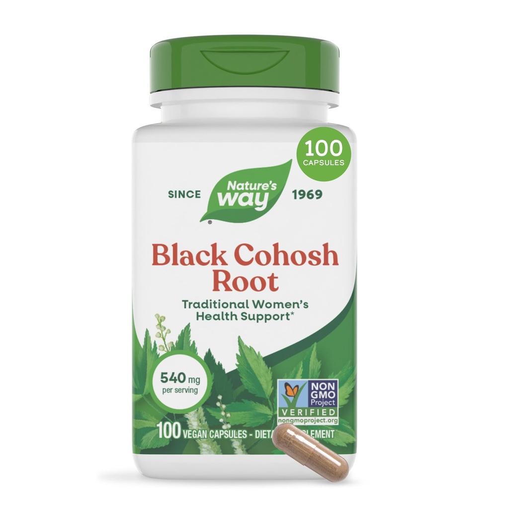Nature's Way Black Cohosh Root, Traditional Support for Women's Health*, 540 mg per Serving, Μη ΓΤΟ Project Επαληθευμένο, 100 κάψουλες