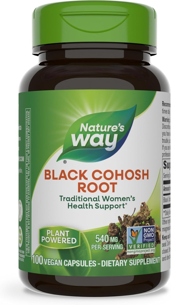 Nature's Way Black Cohosh Root, Traditional Support for Women's Health*, 540 mg per Serving, Μη ΓΤΟ Project Επαληθευμένο, 100 κάψουλες
