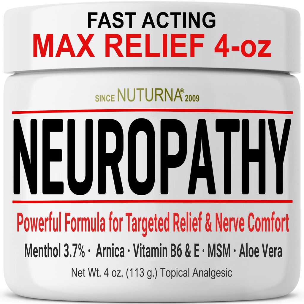 Neuropathy Nerve Cream - Fast Acting for Feet Hands Legs Toes Back - Ultra Strength Menthol Arnica Aloe Vera MSM, Soothing Natural Nerve Comfort - Paraben-Free 4 Oz