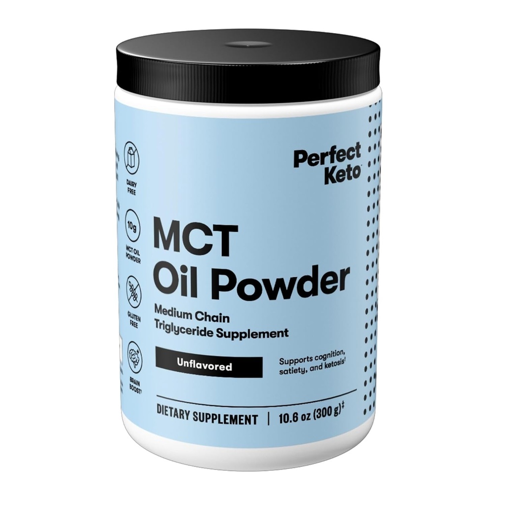 Perfect Keto 7g MCT Oil Powder, Συμπλήρωμα Τριγλυκεριδίων μέσης αλυσίδας, Μη Γαλακτοκομικά Κρέμα καφέ για Keto Diet, Κετογόνο MCT Oil Mix για τον καφέ, Smoothie, Protein Shakes, Τσάι, Χωρίς γεύση, 30 Σερβιέτες