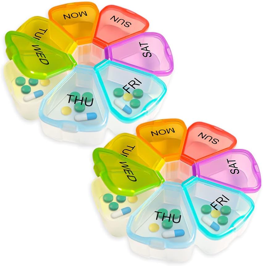 Weekly Pill Organizer, Medicine Organizer, 7 Day Pill Holder, Travel Pill Υπόθεση (2PCS Πολύχρωμο)