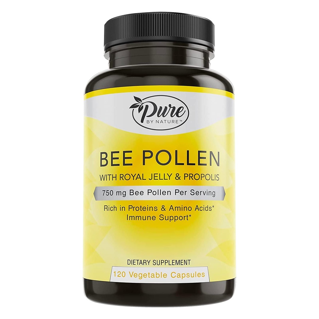 Pure By Nature Bee Γύρη συμπλήρωμα με Propolis & Royal Jelly για την υποστήριξη του ανοσοποιητικού, Αντιοξειδωτικές ιδιότητες, 120 μη ΓΤΟ κάψουλες χορτοφάγων