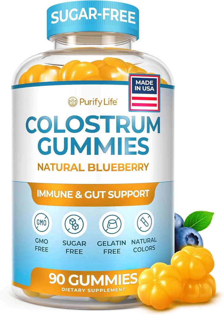 Χωρίς ζάχαρη Colostrum Gummies (1500mg) Βοοειδή Colostrum για τους ανθρώπους, Grass-Fed συμπλήρωμα για την υγεία των ούρων, επιδιόρθωση των βλεννογόνων, ανοσοποιητική υποστήριξη, υγεία του δέρματος - 35% IgG ανά υπηρεσία