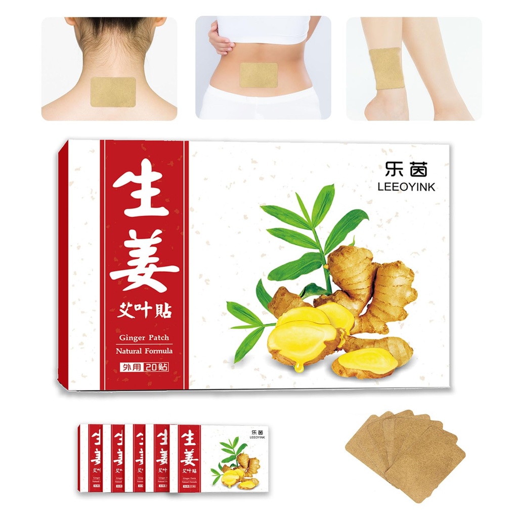(120pcs) Ginger Patch for Muscle & Joint Relief - Natural Heat Therapy for Back, Neck, and Joint Discomfort - Long-Lasting,Ginger & Mugwort Patches for Targeted Comfort,10Hour Long Lasting Relief