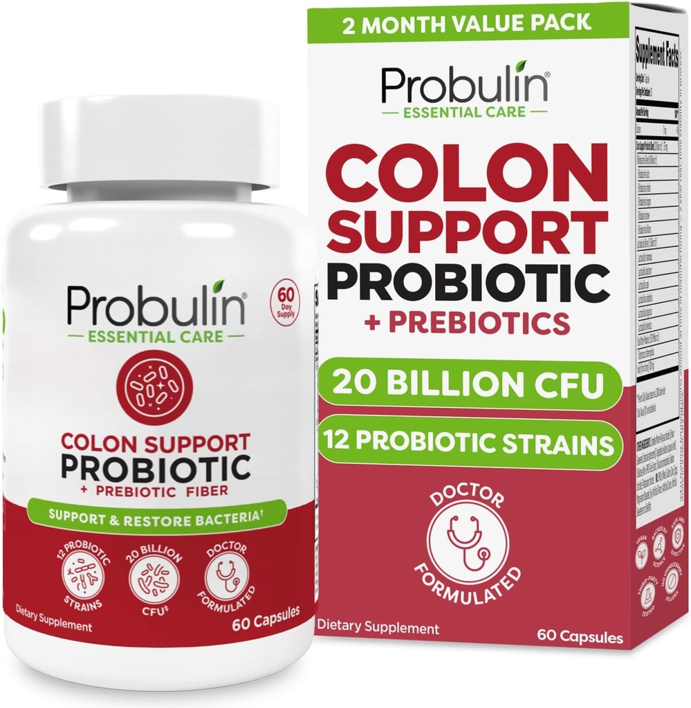 Probulin Colon υποστήριξη Probiotic συμπλήρωμα, Daily Gut, Digestive, και ανοσοποιητική υγεία Probiotics Κάψουλες για άνδρες και γυναίκες, 20 δισεκατομμύρια CFU, Vegan, 60 μπουκάλι κόμη