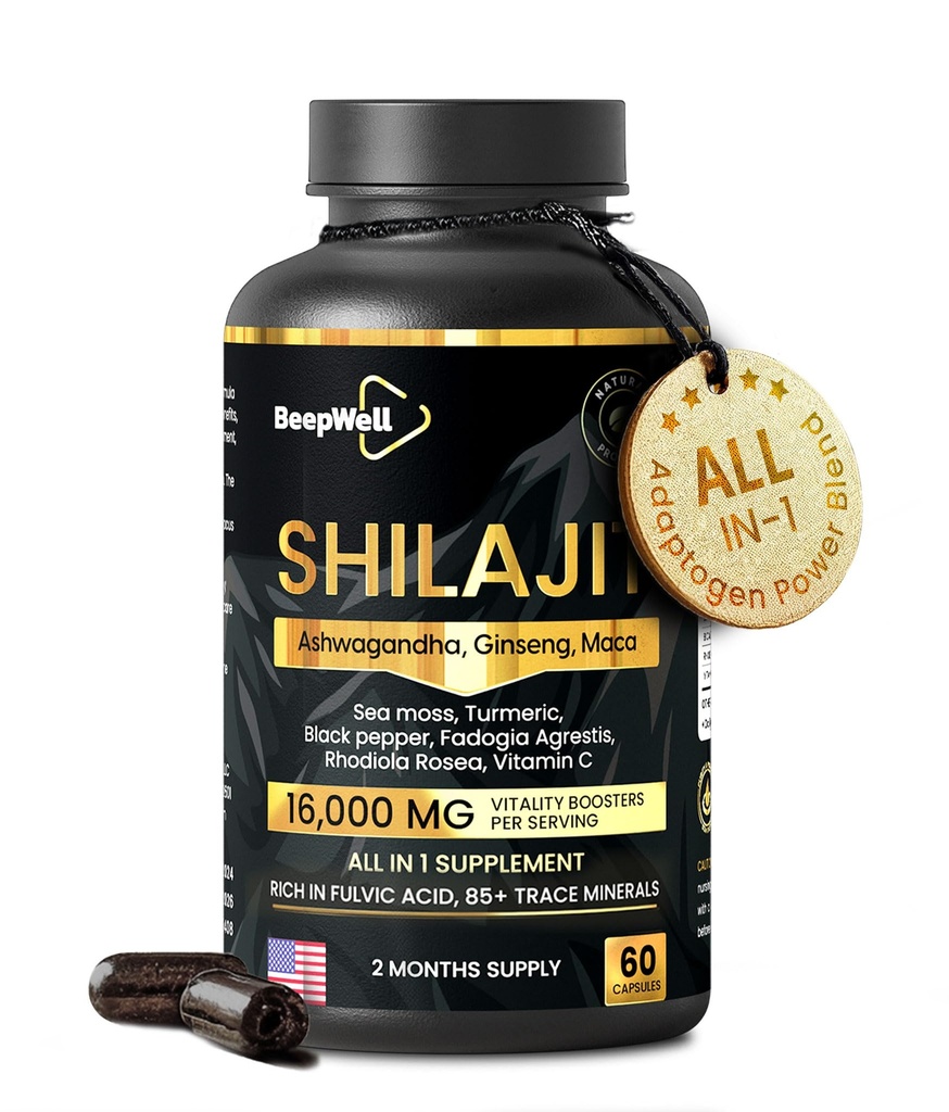 Shilajit κάψουλες για άνδρες και γυναίκες, 16.000mg καθαρό οργανικό σιλατζίτ των Ιμαλαΐων υποστηρίζει ζωτικότητα και ευεξία,Premium καθαρό συμπλήρωμα Ιμαλαΐων 2 μήνες προσφοράς, 60 κάψουλες