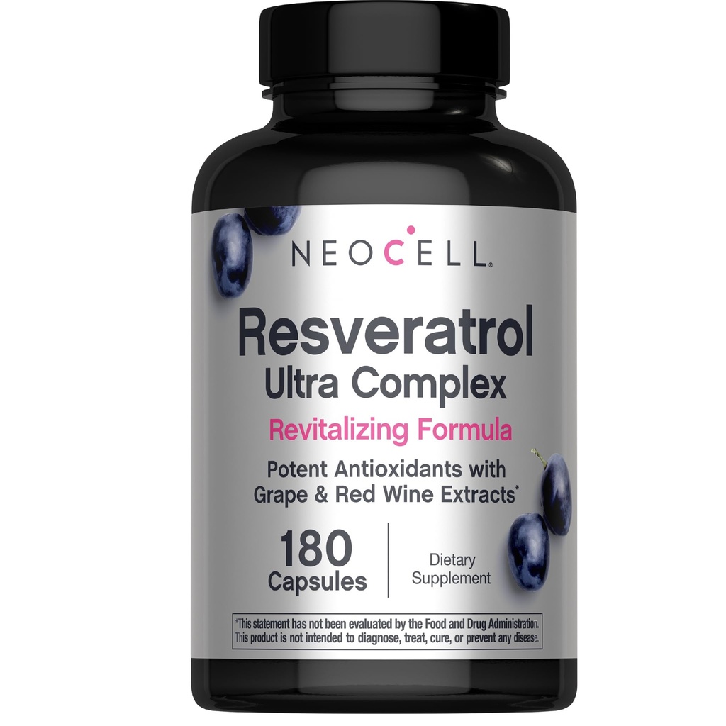 NeoCell Resveratrol Supplement | 180 Capsules | Trans Resveratrol Complex | Extra Strength | with Grape and Red Wine Extract