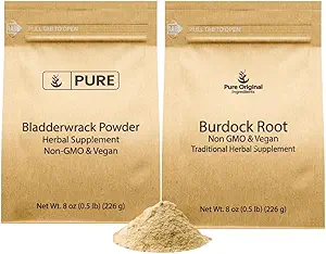PURE Αρχική ΣΥΣΤΑΤΙΚΑ Burdock Root και Bladderwrack Powder Bundle, 8 oz Κάθε, Lab-Verified, φυτικά συμπληρώματα