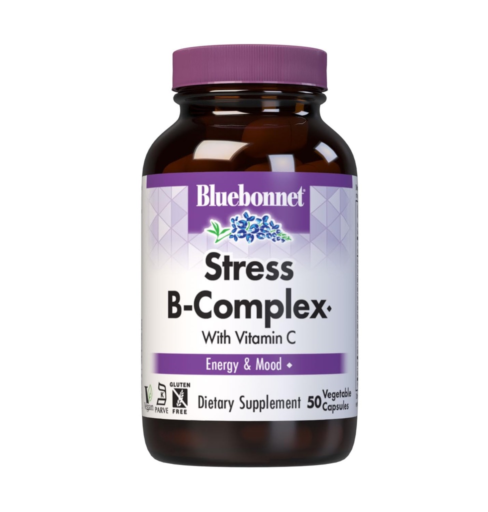 BlueBonnet Stress Vitamin B Complex for Women & Men - Daily Vitamin B6, B12, B2, B3, B5, Folate Energy & Daily Fatigue Supplement - Vegan & Gluten-Free VIT B Complex - 50 Vegetable Capsules