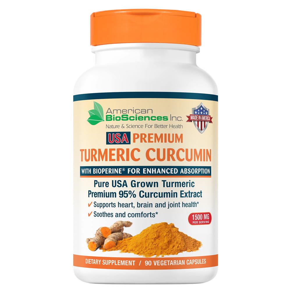 Pure USA Grown Premium Turmeric Curcumin with BioPerine 1500mg - 95% Standardized Curcuminoids & Black Pepper Extract for Enhanced Absorption - Natural Joint Support - 90 Capsules