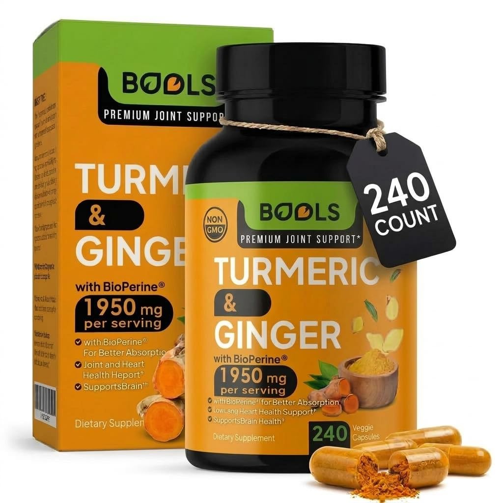Turmeric Curcumin Supplement with BioPerine & Ginger, Turmeric Curcumin with Black Pepper 1950mg for Max Absorption Joint Support- Non-GMO Turmeric Supplement, Vegan, 240 Capsules