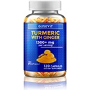 Turmeric + Ginger Extract + BioPerine for Best Absorption (Black Pepper Extract), 1,300+ mg per Serving, Turmeric 95% Curcuminoids, 120 Capsules, 60 Days Supply, GMP Facility