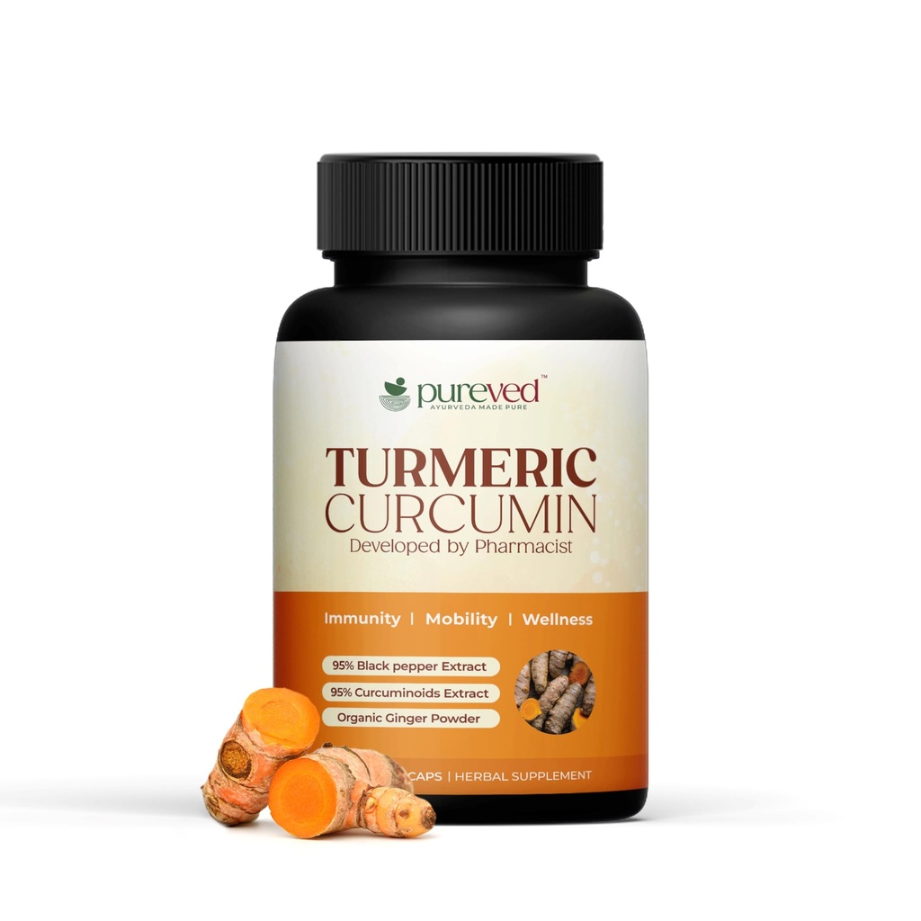 Turmeric Curcumin 90 Veg Capsules with Black Pepper and Ginger for Better Absorption | 100% Pure & Natural | Made in India