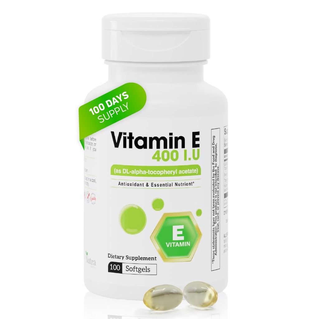 Vitamin E 400 IU Softgels – Antioxidant Vitamin E Supplement (DL-Alpha-Tocopheryl Acetate) – Vitamin E Capsules for Skin & Body Support – 100 Softgels, 100 Day Supply