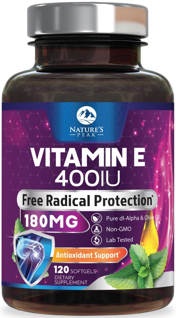 Vitamin E 180 mg Per Serving Softgels - E Vitamin DL-Alpha, Antioxidant-Rich Dietary Supplement for Skin, Heart, and Immune Support, Bottled USA, Easily Absorbed, Non-GMO & Gluten Free - 120 Softgels