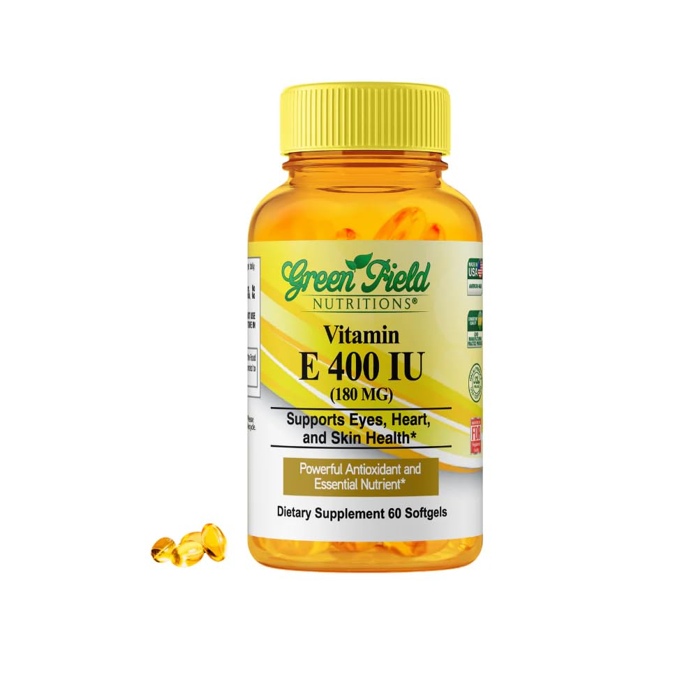Greenfield Nutritions Halal Vitamin E 400 IU Softgels (180mg) 60 Counts – Dietary Supplement for Skin, Heart, Eye, and Immune Health Support – 2 Month Supply