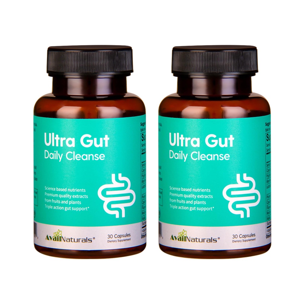 AvailNaturals Ultra Gut Daily Cleanse 15 Day Cleanse with Senna Leaf Extract, Cassia Seed, 2.5 Billion Probiotics and Dietary Fiber, 30 Capsules