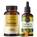 HERBAMAMA Red Sage and Turmeric Kit - Bundle των 1200 mg Red Sage Dan Shen Κάψουλες & Κουρκουμίνη Κουρκουμίνη σταγόνες 2 fl oz - Vegan, μη-GMO, Ζάχαρη & Αλκοόλ-δωρεάν - 2 Pack