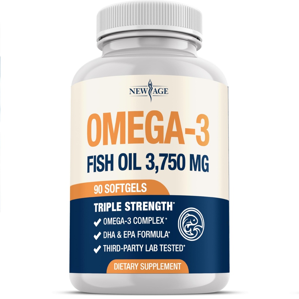Triple Strength Omega 3 Fish Oil 3750 mg - EPA & DHA - Over 3000mg Omega-3 Fatty Acids - 1350mg EPA + 900mg DHA - Best Essential Fatty Acids, Burpless Fish Oil - 90 Count