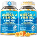 Omega 3 Fish Oil Gummies 1500mg, Triple Strength Omega 3 for Adults with EPA & DHA, CoQ10, Red Yeast Rice | Essential Fatty Acids | Wild Caught & Burpless | for Hḙar-t & Brain | Sugar Free, 120 Count
