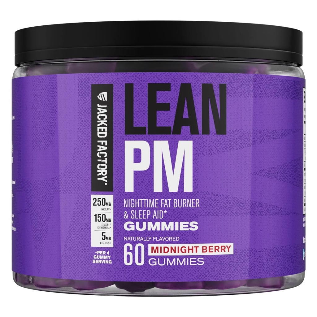 Jacked Factory Lean PM Sleep Aid Weight Loss Gummies - Sleep Support, Fat Burner, & Appetite Suppressant Supplement with Melatonin & Ashwagandha - 60 Metabolism Gummies, Midnight Berry