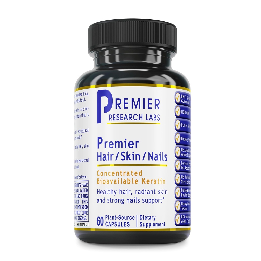 Premier Research Labs Premier Hair/Skin/Nails - συμπλήρωμα ανάπτυξης μαλλιών για γυναίκες και άνδρες με κερατίνη, βιταμίνες για την ανάπτυξη μαλλιών, ομορφιά από μέσα για μαλλιά, δέρμα και νύχια - 60 κάψουλες χορτοφάγων