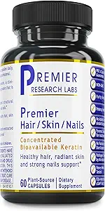 Premier Research Labs Premier Hair/Skin/Nails - Hair Growth Supplement for Women & Men with Keratin, Vitamins for Hair Growth, Beauty from Within for Hair, Skin and Nails - 60 Vegetarian Capsules