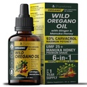 Organic Oil of Oregano Drops with Black Seed Oil, Wild Herbal Extract 93% Carvacrol, Liquid Tincture with Ginger & Manuka Honey UMF 25+, High Potency Botanical Blend, 60ml
